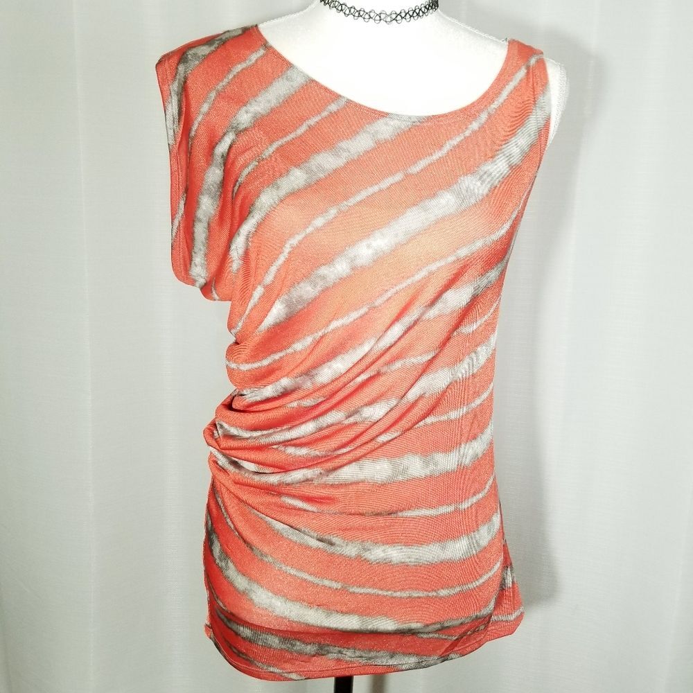Topia Striped Asymmetric Orange Top.  Size M